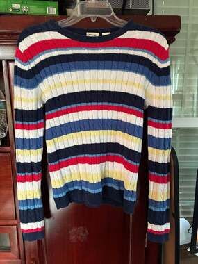 Cherokee Striped Cable Knit Pullover Sweater - Size S - 100% Cotton - Made in Au